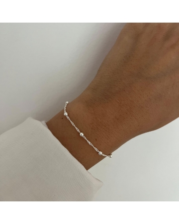 ( PP412 ) Pulsera con Bolitas y cadenas Singapur Plata 925