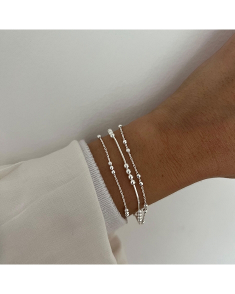 ( PP412 ) Pulsera con Bolitas y cadenas Singapur Plata 925
