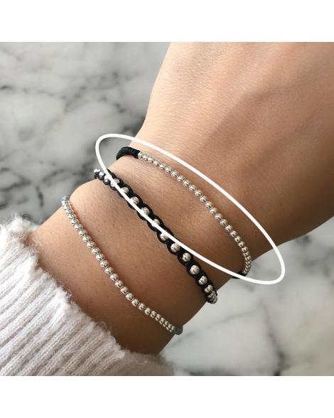 ( PP520N ) Pulsera Hilo y Plata con Bolitas
