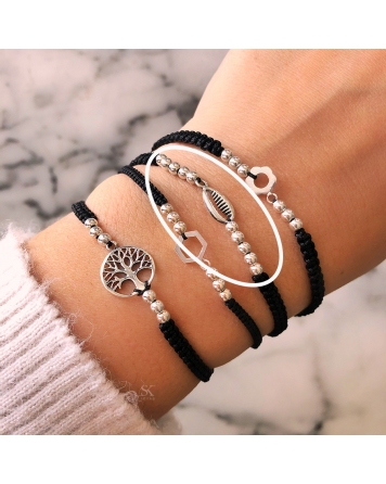 ( PP522N ) Pulsera Hilo y Plata con Caracol