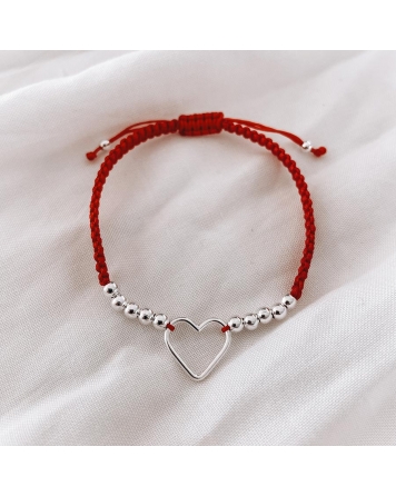 ( PP551R ) Pulsera Hilo y Plata con Corazón