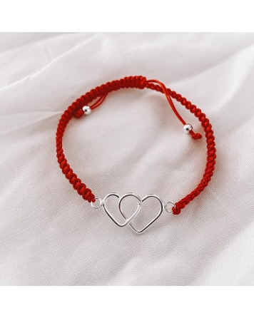 ( PP554R ) Pulsera Hilo y Plata con Corazones