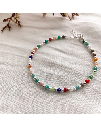 ( PP756 ) Pulsera con Bolitas Multicolores Plata 925