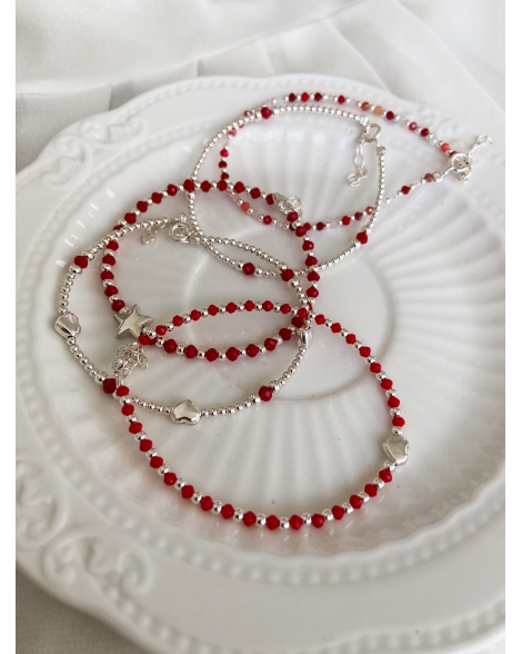 ( PP775 ) Pulsera con Cristales Rojos Plata 925