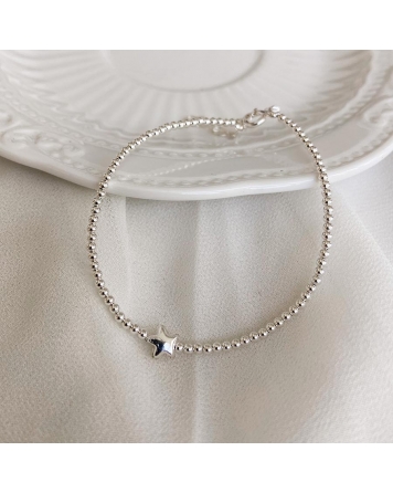 ( PP781 ) Pulsera con Bolitas de Plata y Estrella P.925