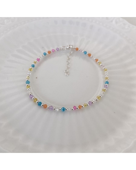 ( PP785 ) Pulsera con Cristales Multicolores Plata 925