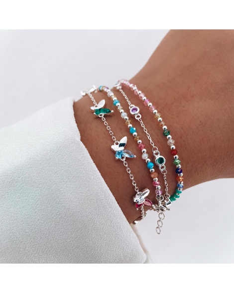 ( PP785 ) Pulsera con Cristales Multicolores Plata 925