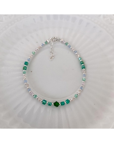 ( PP786 ) Pulsera con Cristales Verdes Plata 925