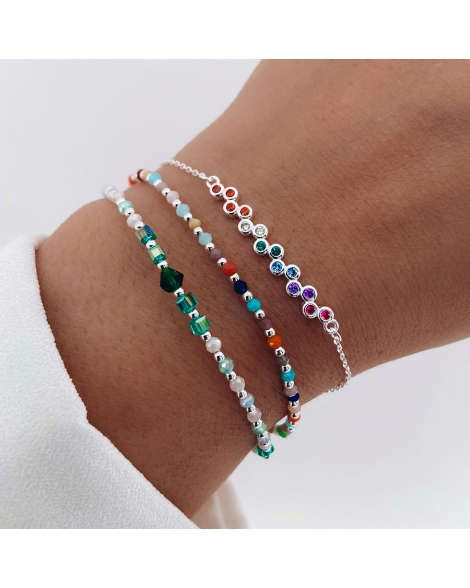 ( PP786 ) Pulsera con Cristales Verdes Plata 925