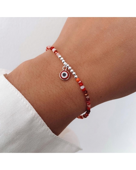 ( PP794 ) Pulsera con Cristales Rojos con Ojito Plata 925