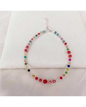 ( PP826 ) Pulsera con Cristales Multicolor Plata 925