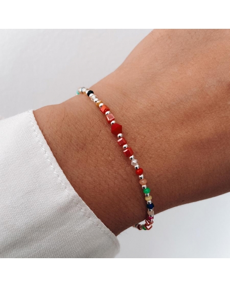 ( PP826 ) Pulsera con Cristales Multicolor Plata 925