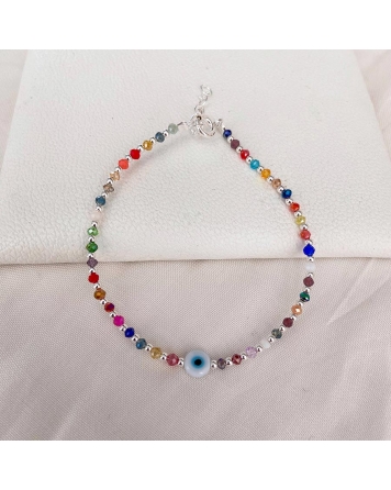 ( PP829 ) Pulsera Multicolor con Ojito Plata 925