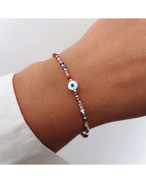 ( PP829 ) Pulsera Multicolor con Ojito Plata 925