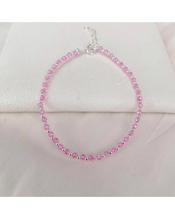 ( PP831 ) Pulsera con cristales Rosas Plata 925