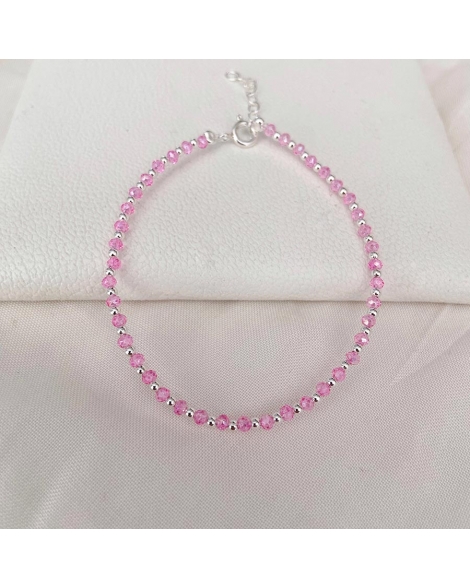 ( PP831 ) Pulsera con cristales Rosas Plata 925