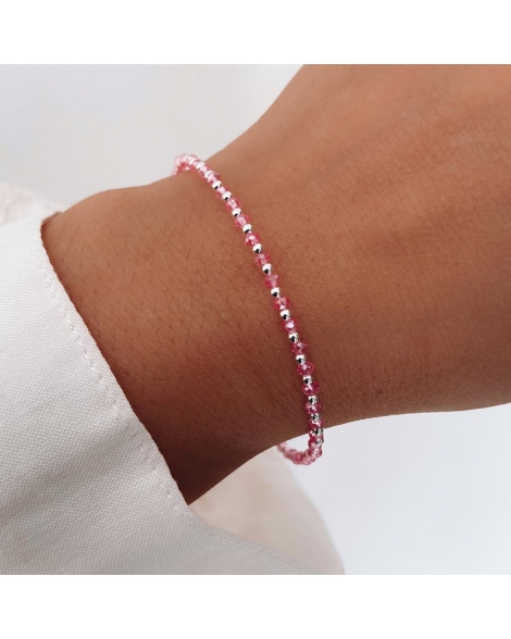 ( PP831 ) Pulsera con cristales Rosas Plata 925