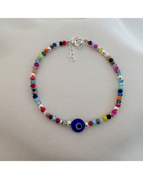 ( PP869 ) Pulsera con cristales Con Ojito PLATA 925
