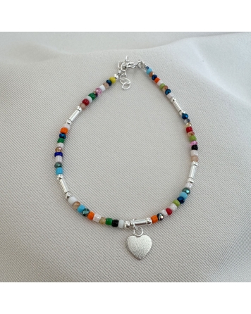 ( PP870 ) Pulsera con cristales Con Corazón PLATA 925