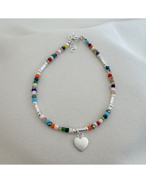 ( PP870 ) Pulsera con cristales Con Corazón PLATA 925