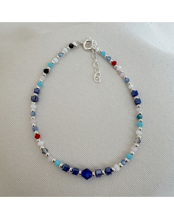 ( PP871 ) Pulsera con cristales Azules PLATA 925