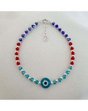 ( PP872 ) Pulsera con cristales con Ojito PLATA 925
