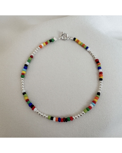 ( PP873 ) Pulsera con Mix de cristales  PLATA 925