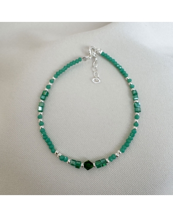 ( PP874 ) Pulsera con cristales Verdes PLATA 925
