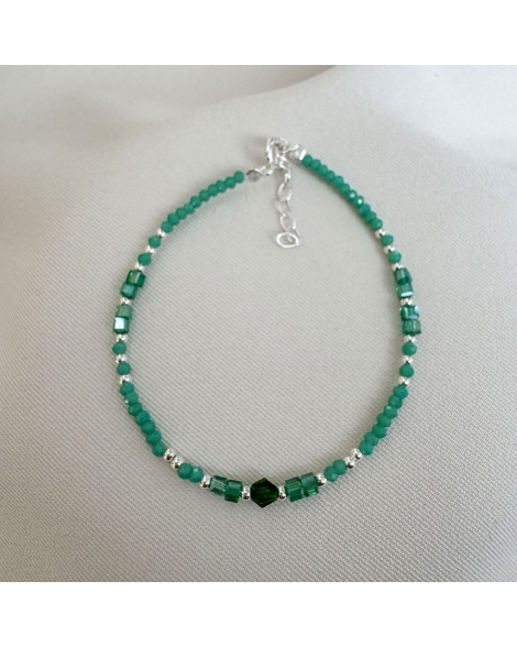 ( PP874 ) Pulsera con cristales Verdes PLATA 925