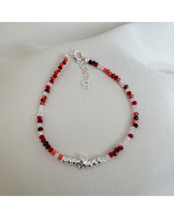( PP875 ) Pulsera con cristales Rojos PLATA 925