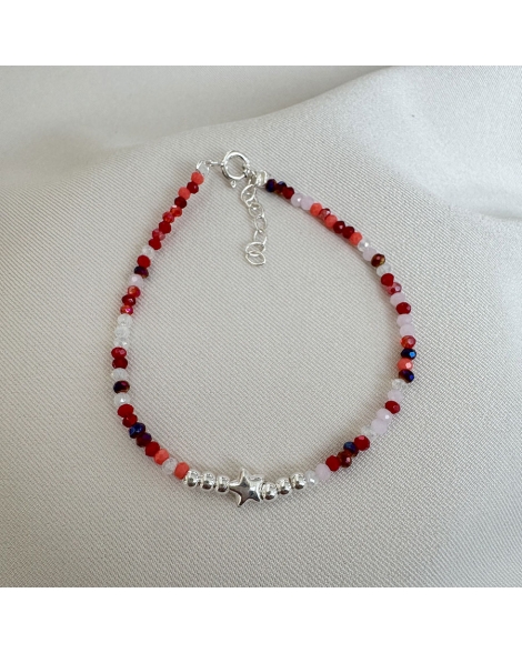 ( PP875 ) Pulsera con cristales Rojos PLATA 925