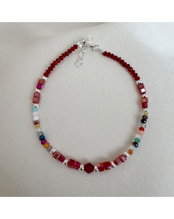 ( PP876 ) Pulsera con cristales Rojos PLATA 925