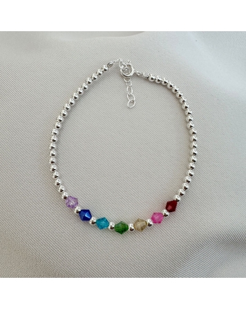 ( PP877 ) Pulsera con cristales Mix de Colores PLATA 925