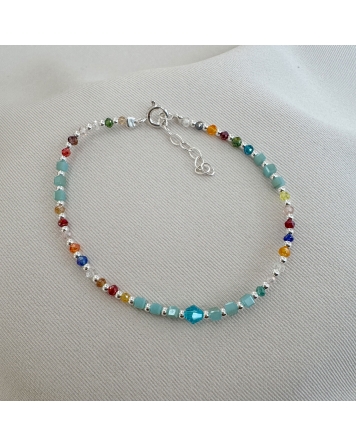 ( PP878 ) Pulsera con cristales Mix de Colores PLATA 925