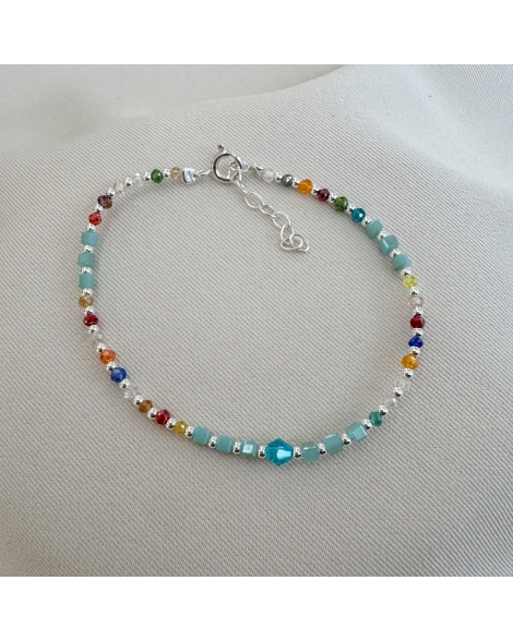 ( PP878 ) Pulsera con cristales Mix de Colores PLATA 925