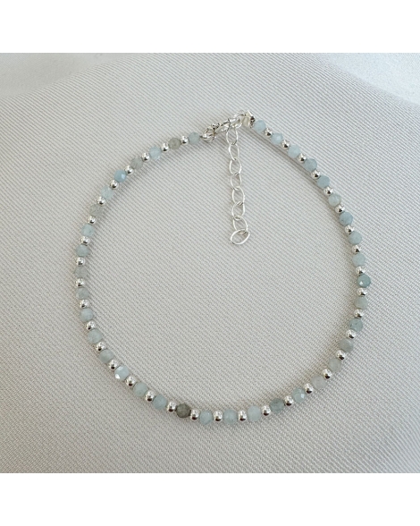 ( PP880 ) Pulsera con cristales de Agua Marina PLATA 925