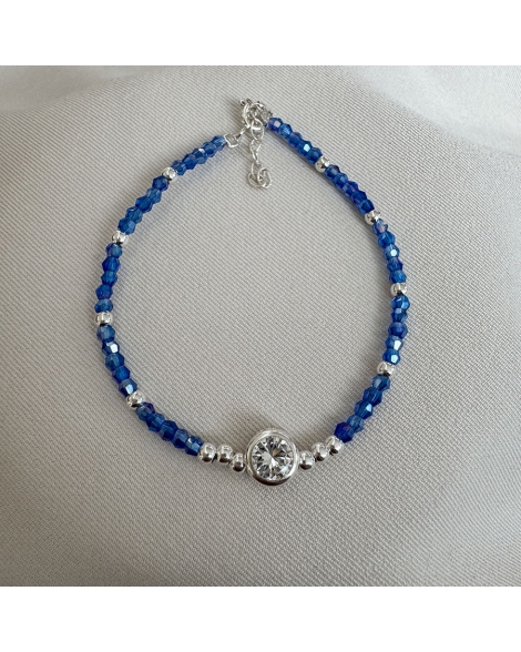 ( PP883 ) Pulsera con Azul y Cubic PLATA 925