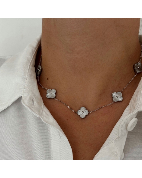 ( S611 ) Collar con Treboles Acero Quirurgico